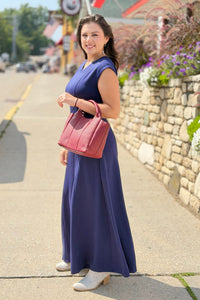 Short Sleeve Solid Jumpsuit - Navy