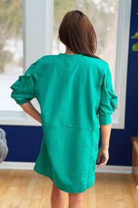 Puff Sleeve Sweatshirt Dress - Green