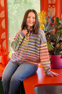 Rainbow Button-Up Knit Sweater Cardigan