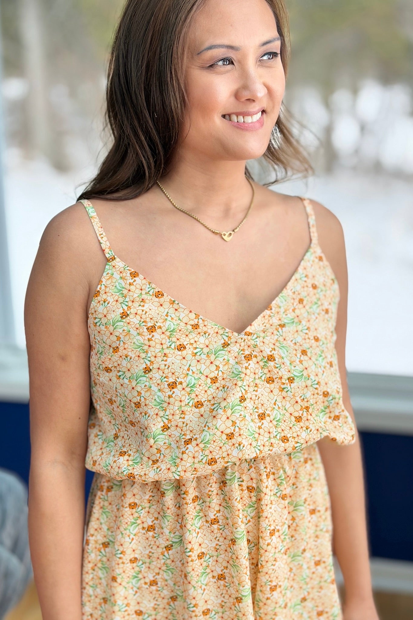 Printed Cami Romper - Orange