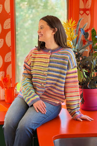 Rainbow Button-Up Knit Sweater Cardigan