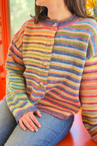 Rainbow Button-Up Knit Sweater Cardigan