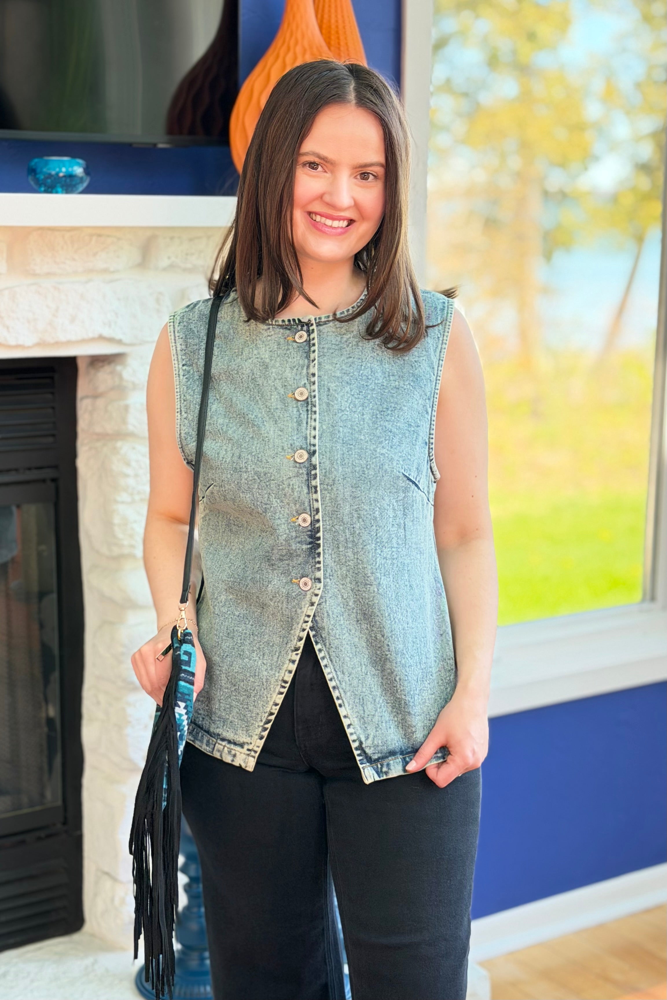 Button Down Vest - Denim Wash