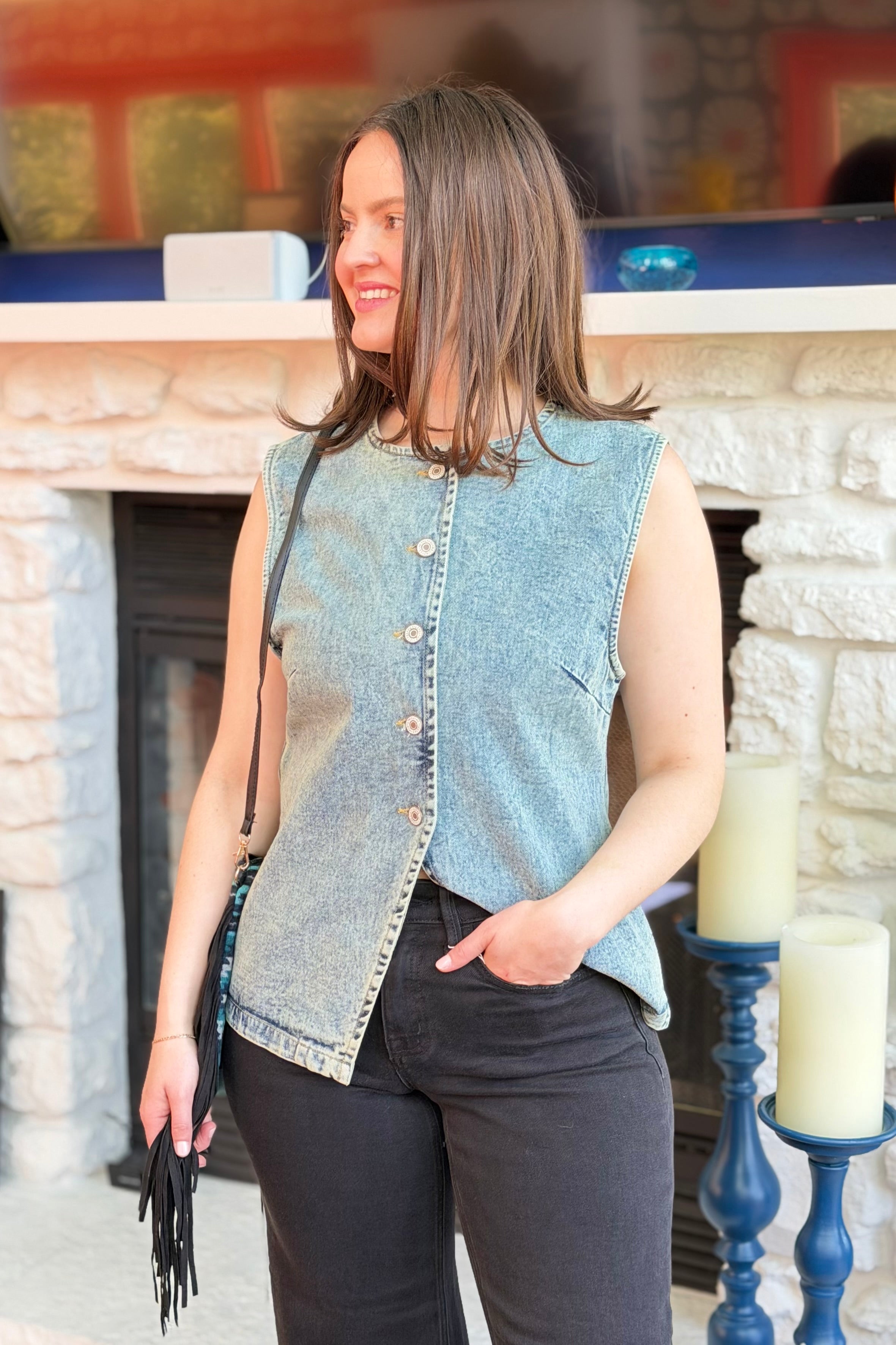 Button Down Vest - Denim Wash