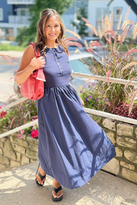 Sleeveless Mixed Media Maxi Dress - Navy