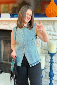 Button Down Vest - Denim Wash