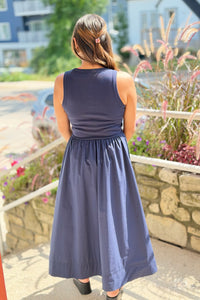 Sleeveless Mixed Media Maxi Dress - Navy