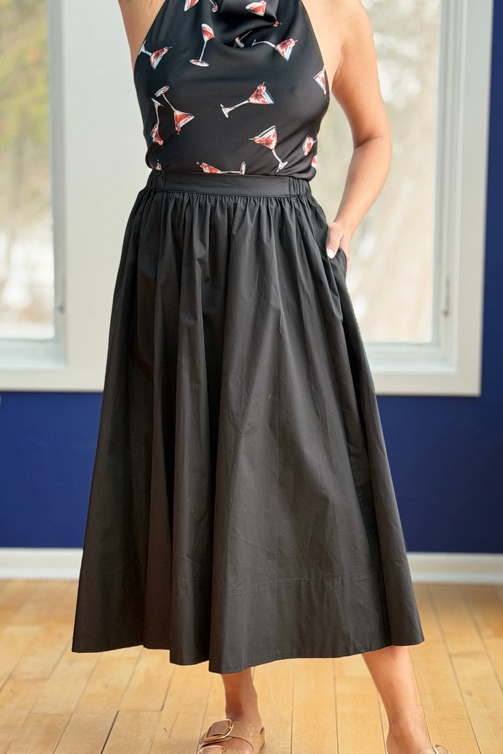 Midi Skirt With Pocket - Black