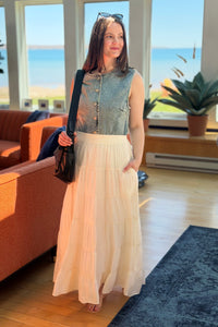 Tiered Flowy Maxi Skirt - Off White