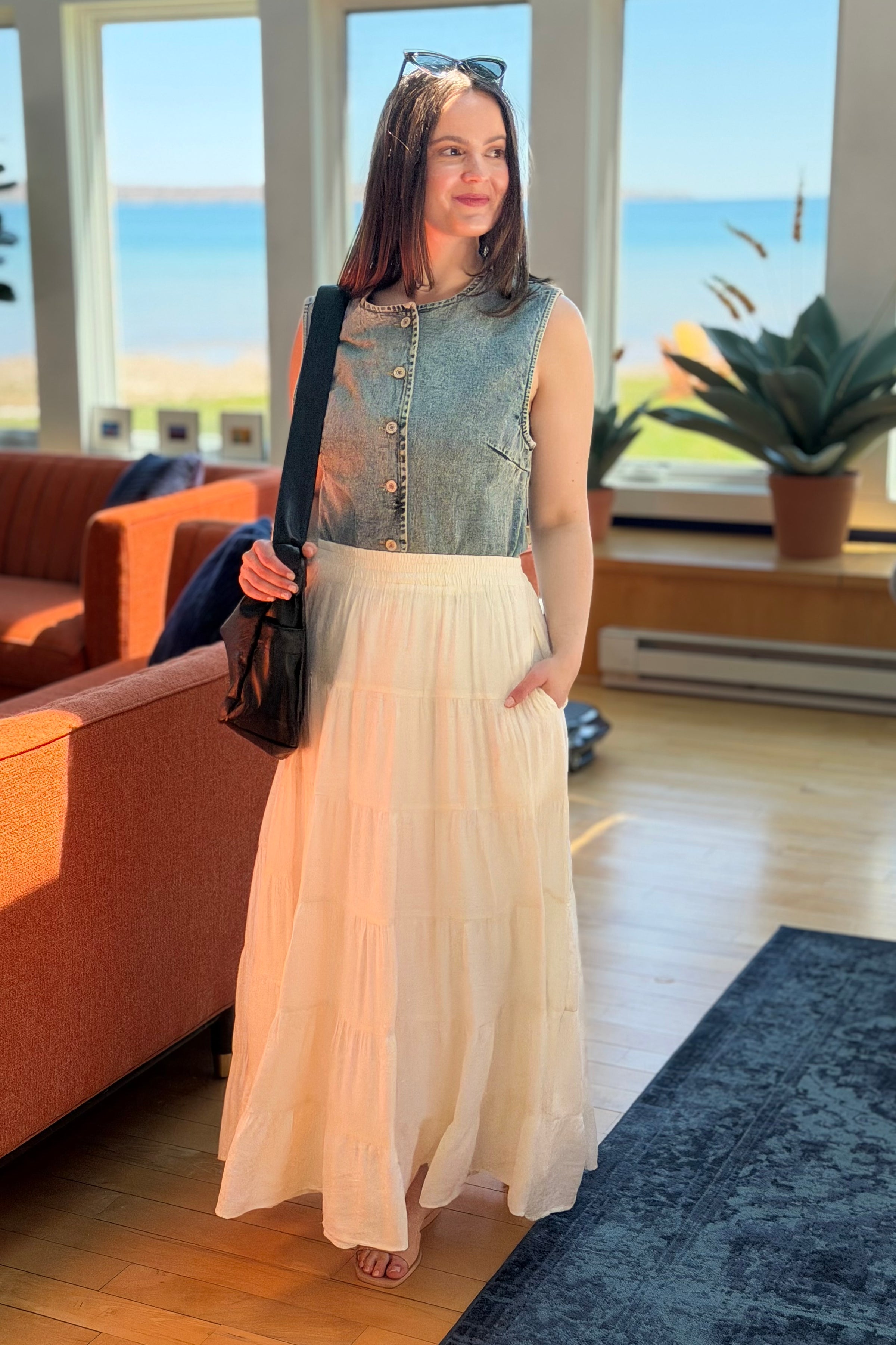 Tiered Flowy Maxi Skirt - Off White
