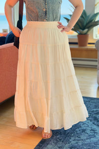 Tiered Flowy Maxi Skirt - Off White