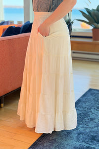 Tiered Flowy Maxi Skirt - Off White