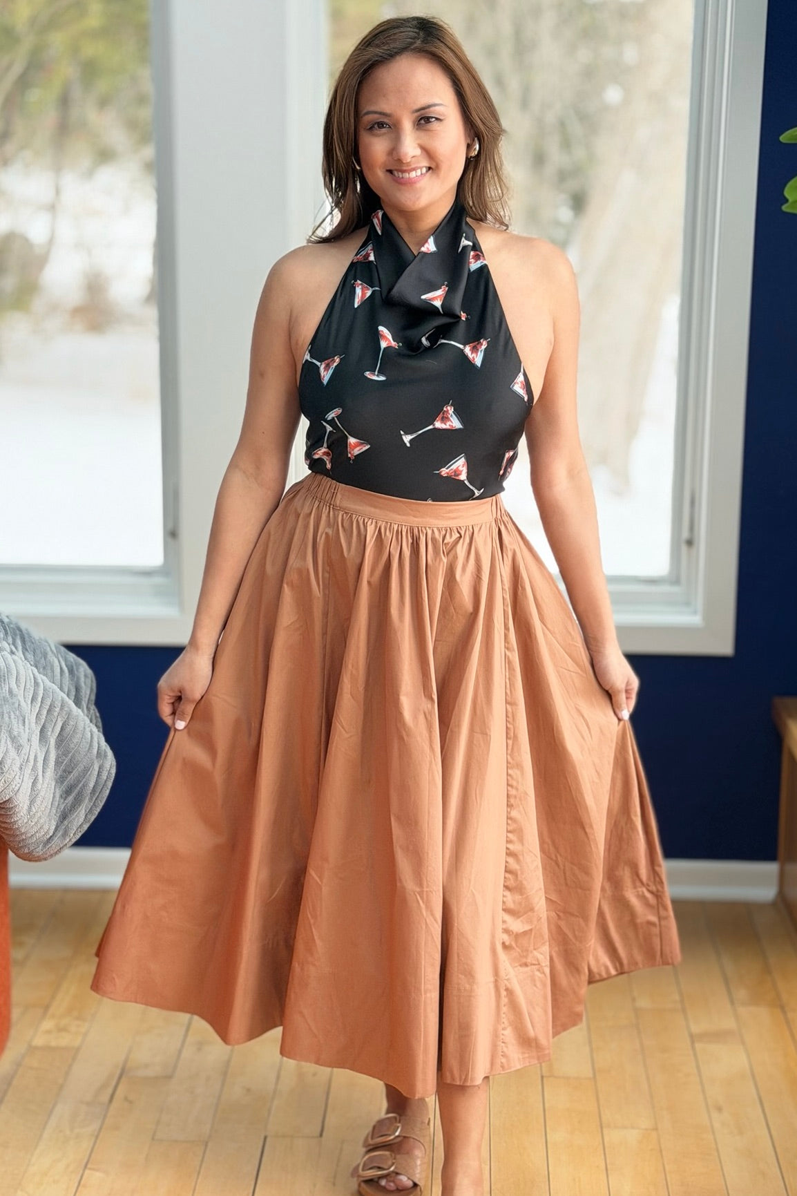 Midi Skirt With Pocket - Brown