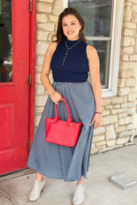 Sleeveless Mock Neck Maxi Dress - Blue Stripe