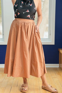 Midi Skirt With Pocket - Brown