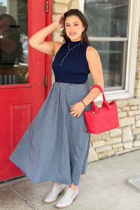 Sleeveless Mock Neck Maxi Dress - Blue Stripe