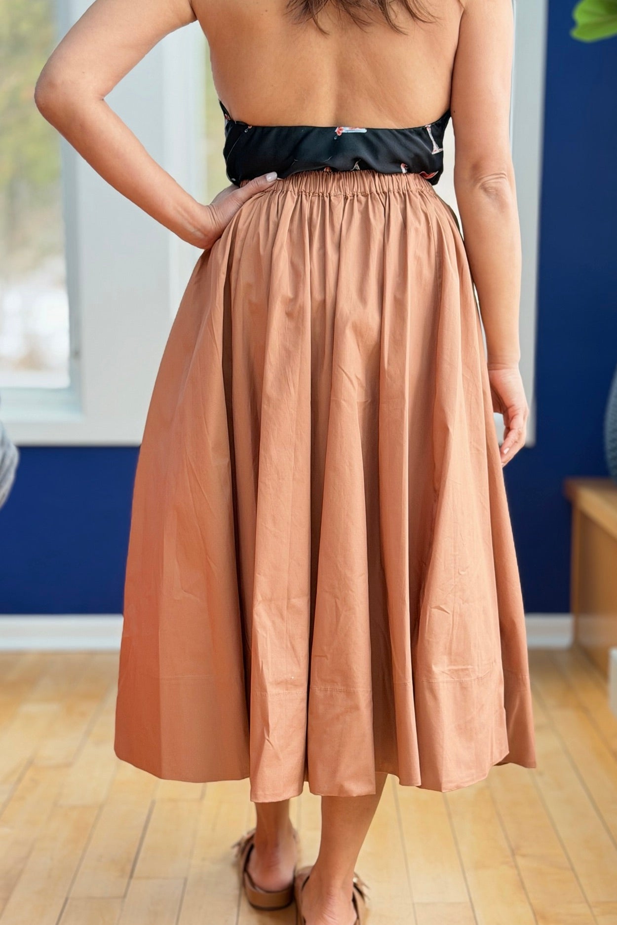 Midi Skirt With Pocket - Brown