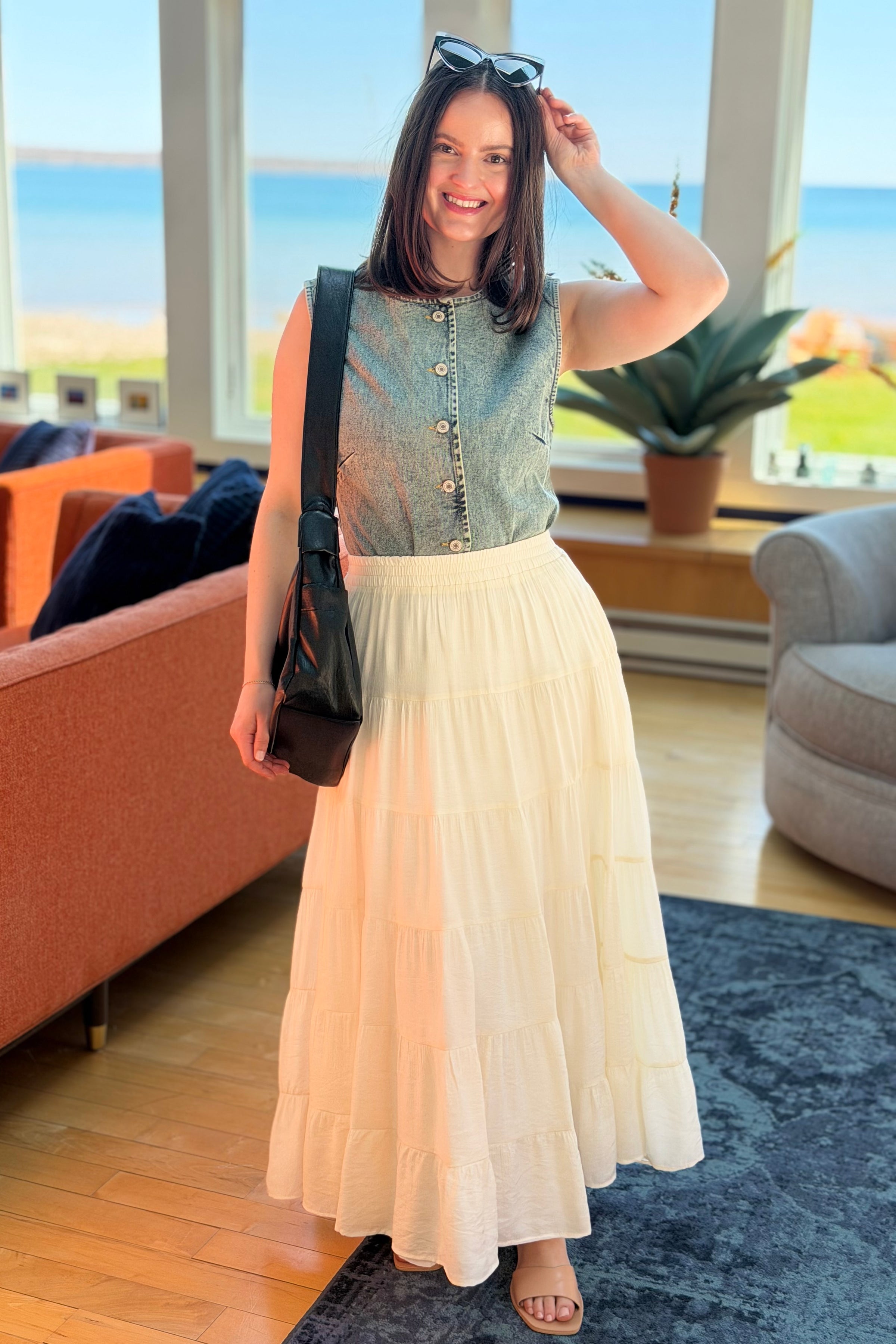 Tiered Flowy Maxi Skirt - Off White