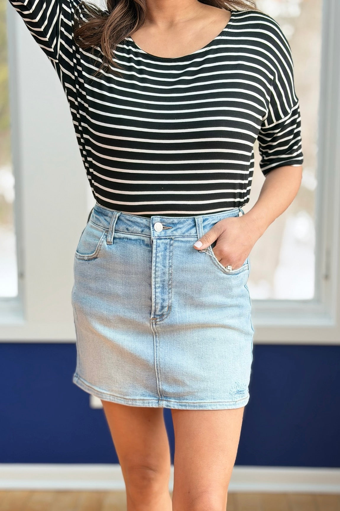 Mid Waist Mini Denim Skirt - Light