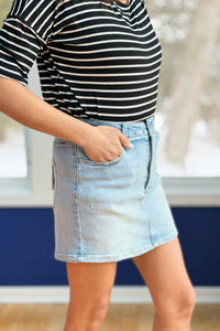Mid Waist Mini Denim Skirt - Light