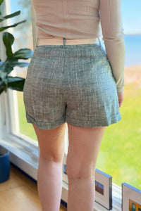 Linen Shorts with Belt - Teal Green