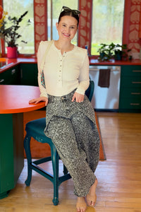 Leopard Print Wide Leg - Blue Denim