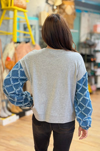 Sparkle Lattice Denim Long Sleeves Top