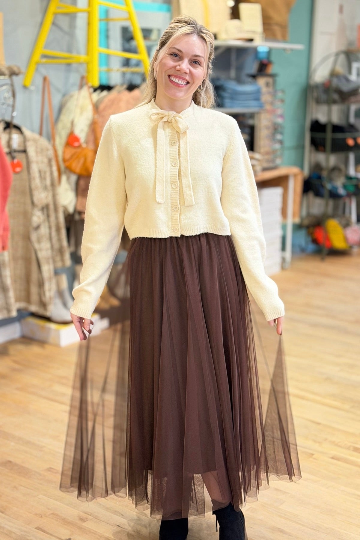 Mesh Tulle A-Line Skirt - Dark Coffee
