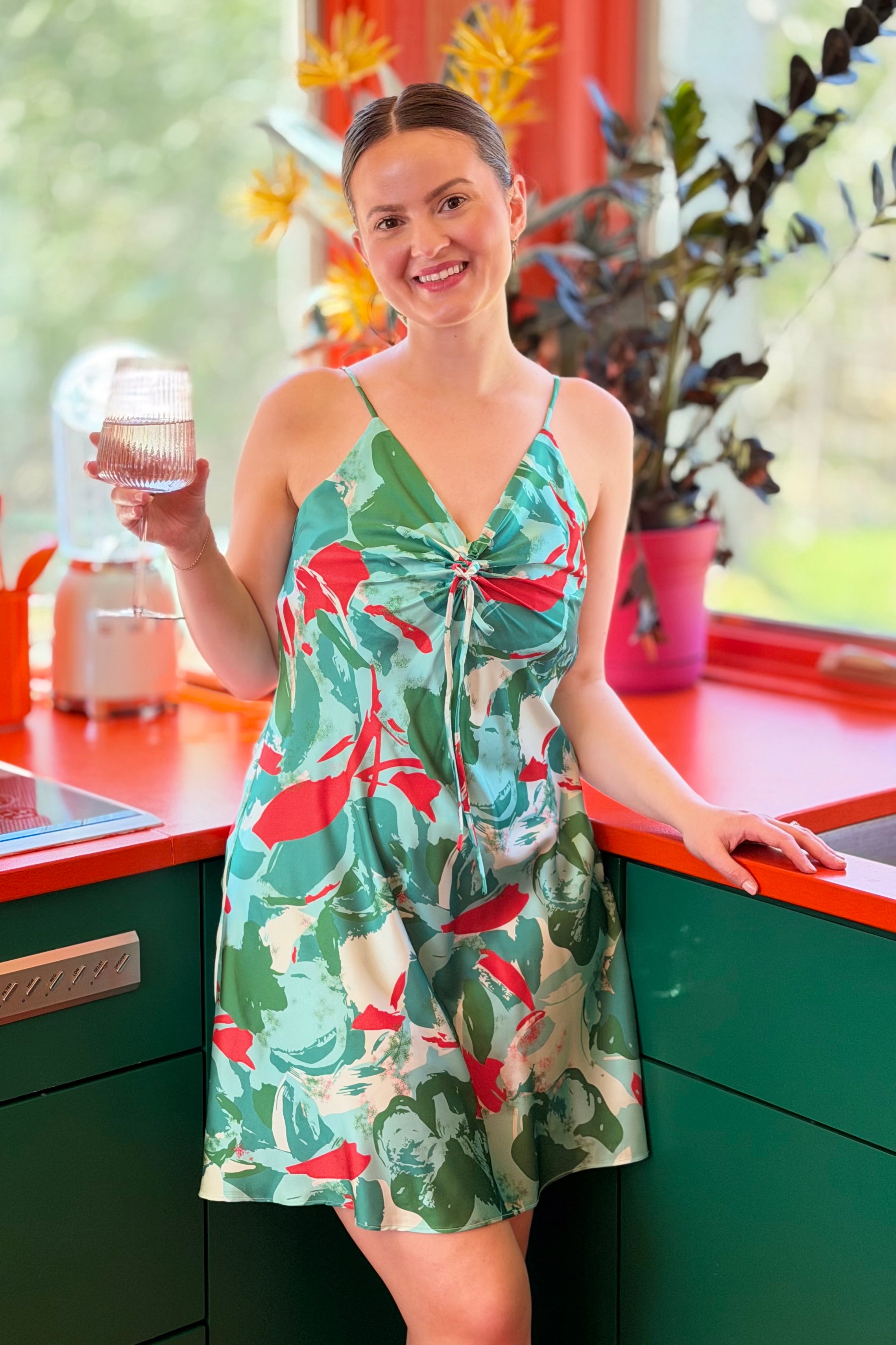 Printed Satin Cami Dress - Jalapeno