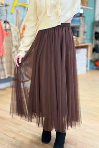 Mesh Tulle A-Line Skirt - Dark Coffee