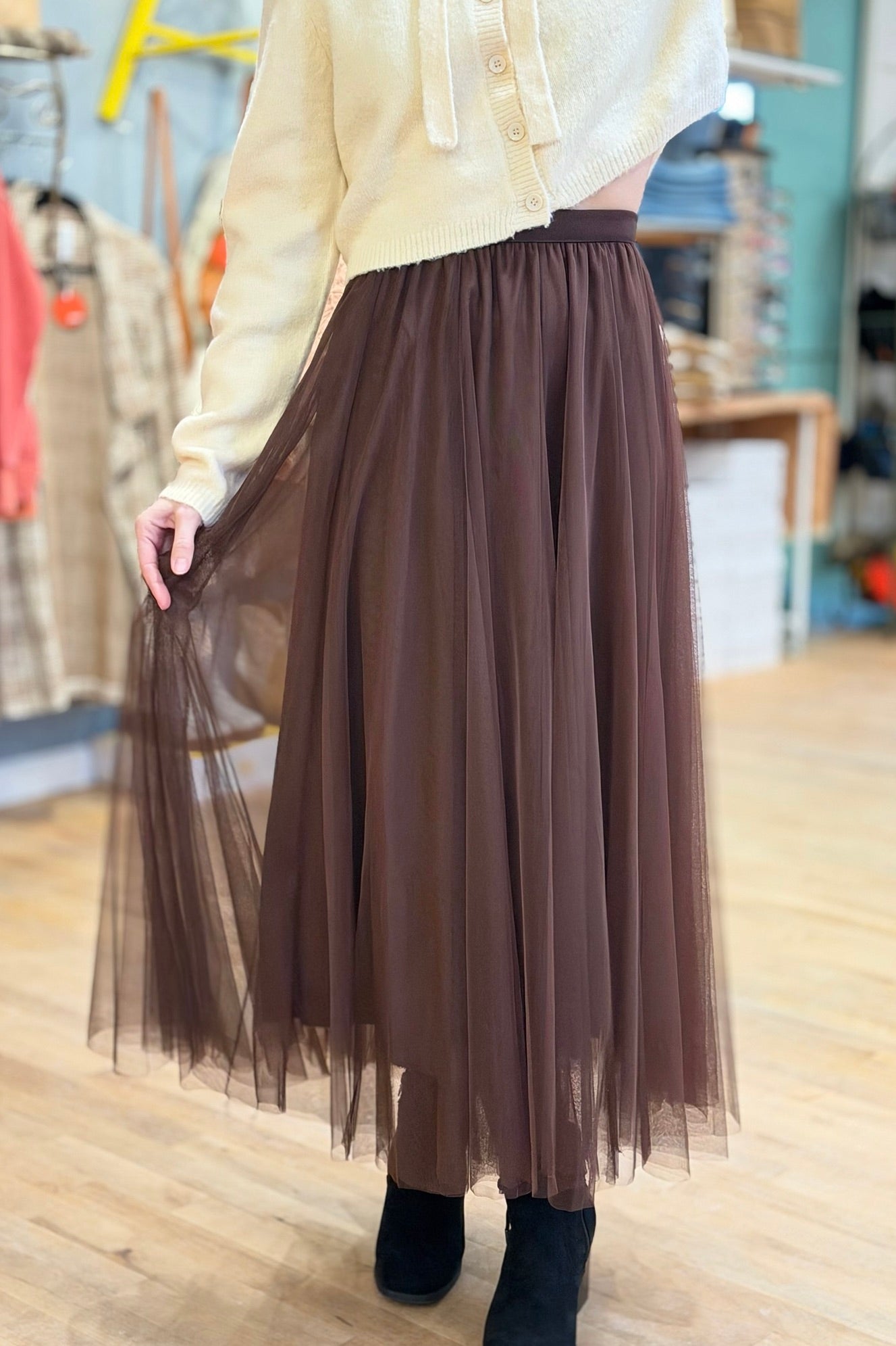 Mesh Tulle A-Line Skirt - Dark Coffee