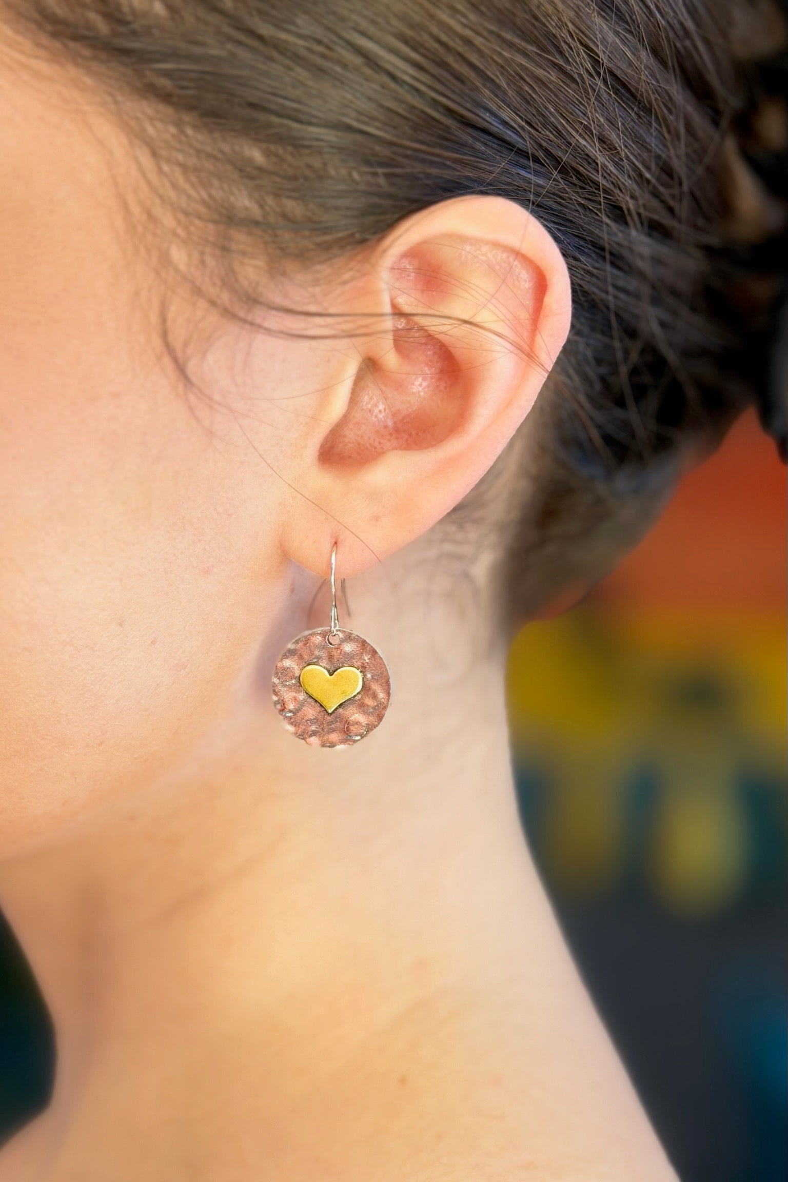 Textured Circle Heart Earrings
