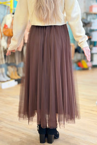 Mesh Tulle A-Line Skirt - Dark Coffee