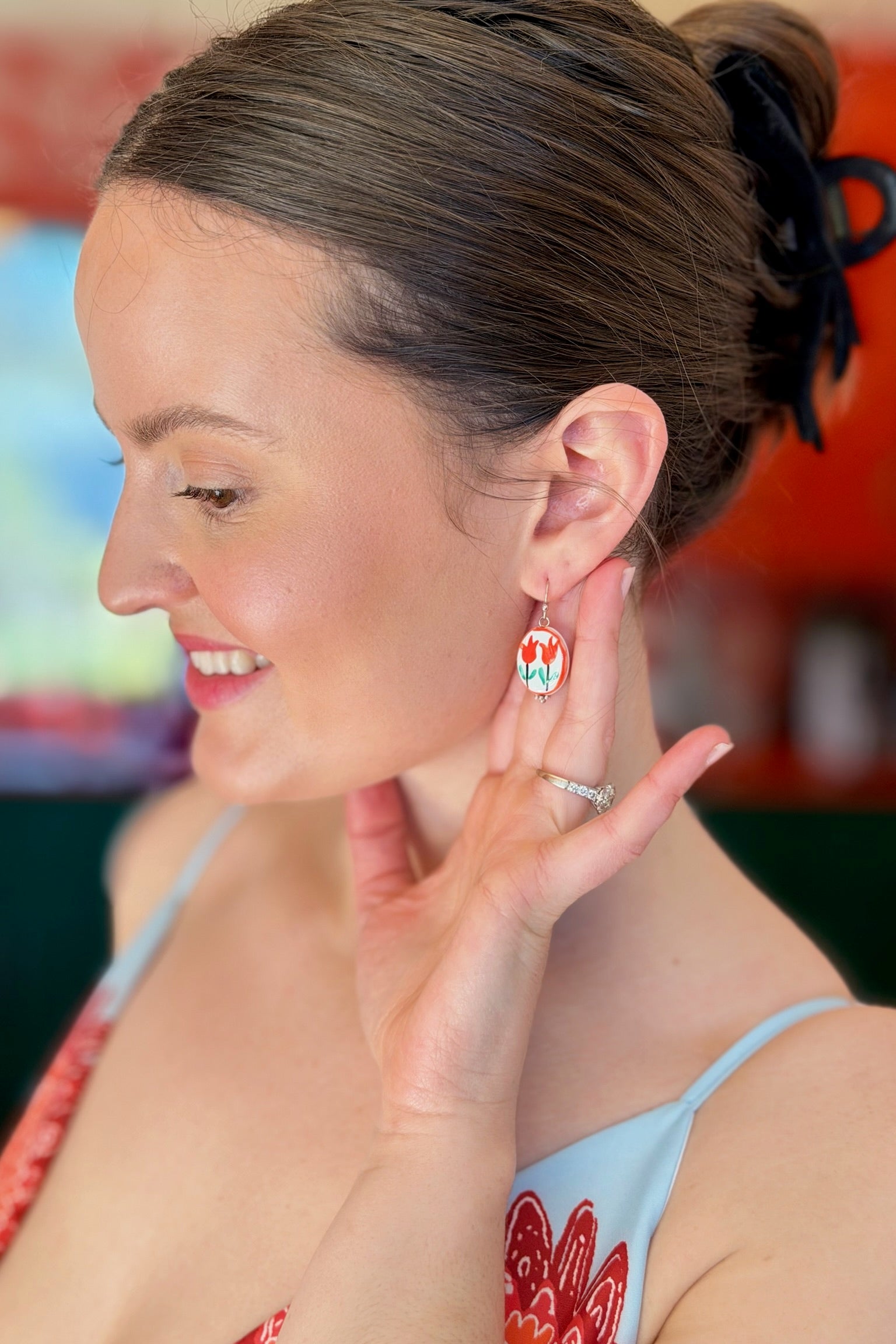 Red Tulips Ceramic Earrings