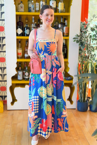 Mediterranean A-line Maxi Dress - Blue