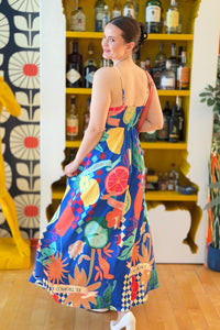 Mediterranean A-line Maxi Dress - Blue