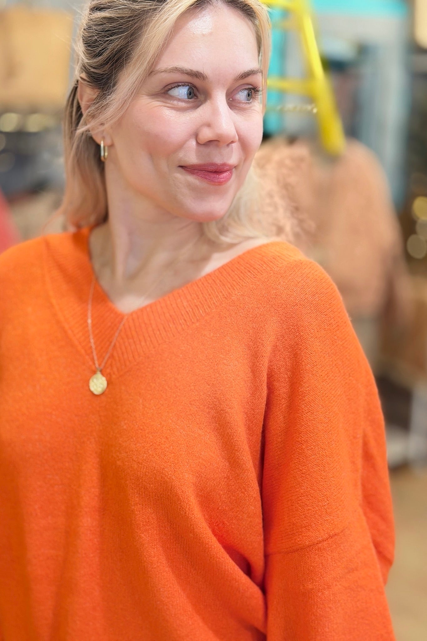 Relaxed Fit V-Neck Sweater - Orange