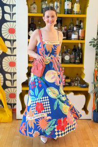 Mediterranean A-line Maxi Dress - Blue