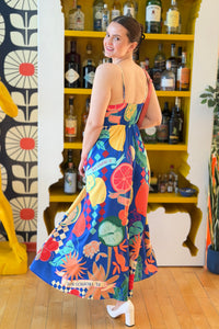 Mediterranean A-line Maxi Dress - Blue
