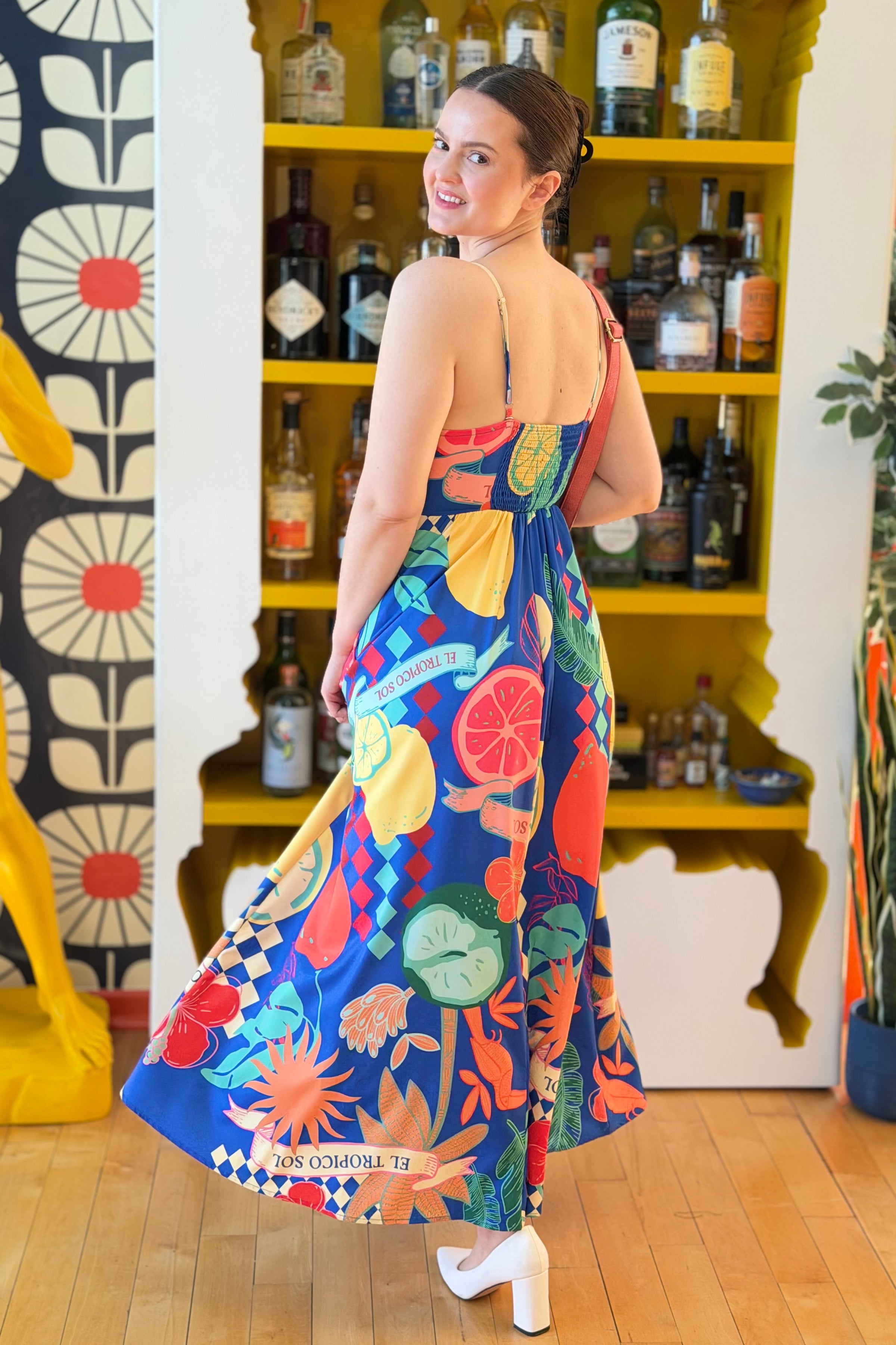 Mediterranean A-line Maxi Dress - Blue