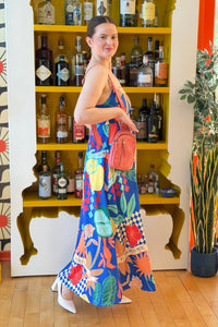 Mediterranean A-line Maxi Dress - Blue