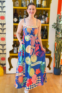 Mediterranean A-line Maxi Dress - Blue