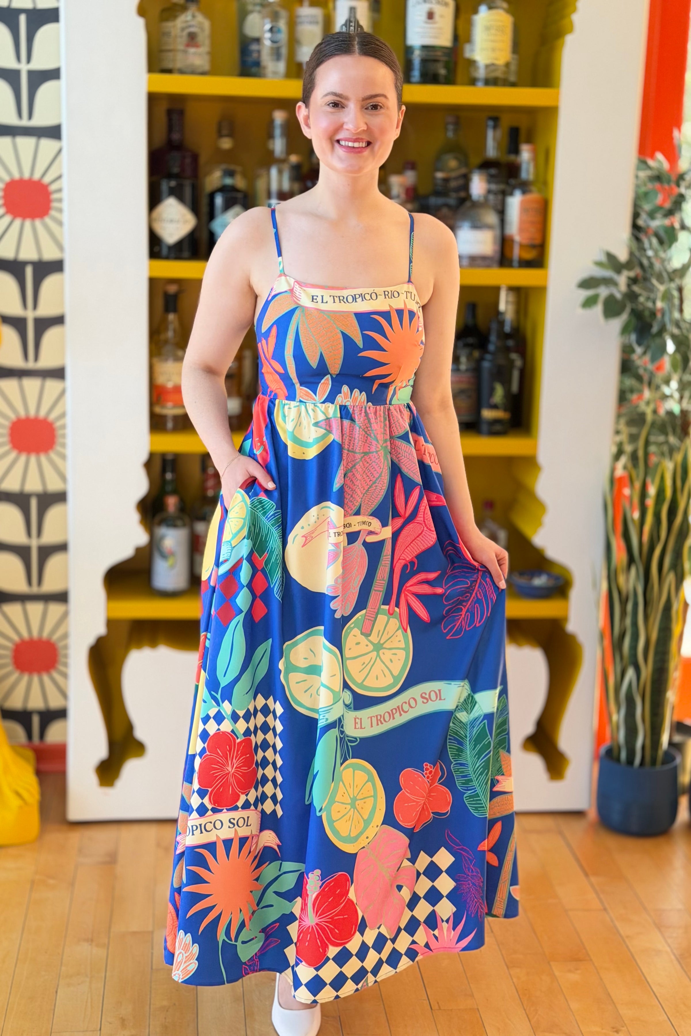 Mediterranean A-line Maxi Dress - Blue