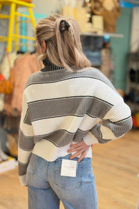 Zip Up Mock Neck Sweater - Grey