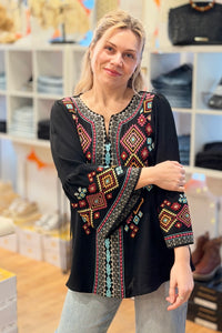 Solid Bell Embroidered Top Black