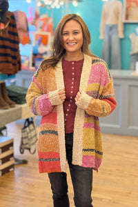 Oversized Color Block Cardigan - Mustard