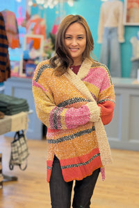Oversized Color Block Cardigan - Mustard