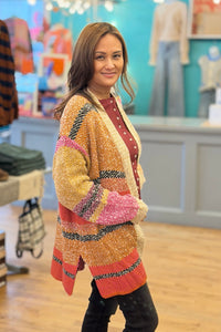 Oversized Color Block Cardigan - Mustard
