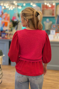 Knit & Woven Mix Top - Red