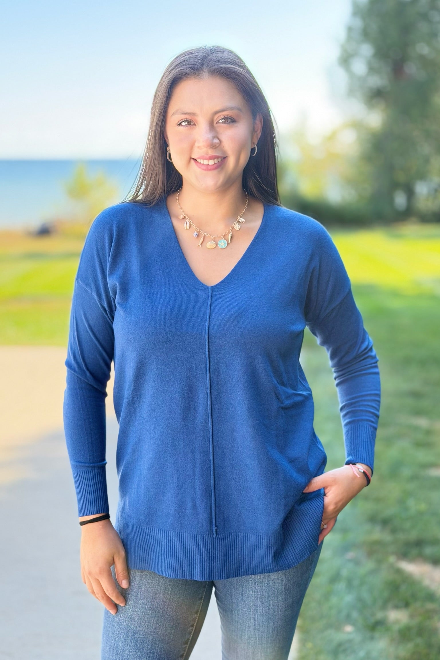 Dreamer V-Neck Sweater - Navy